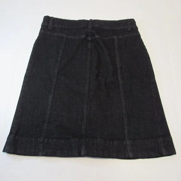 Chaps Black Denim Button Front Pocket Midi Denim Skirt Size 10 - Picture 2 of 3